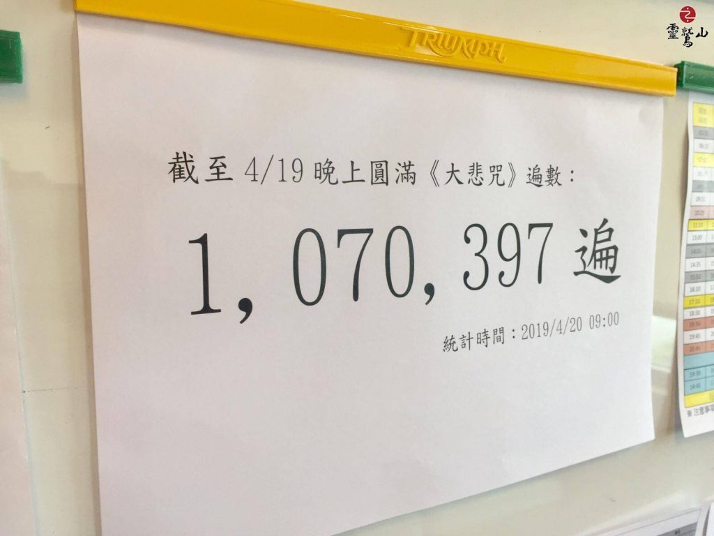2019大悲閉關累積遍數已達1,070,397遍!
